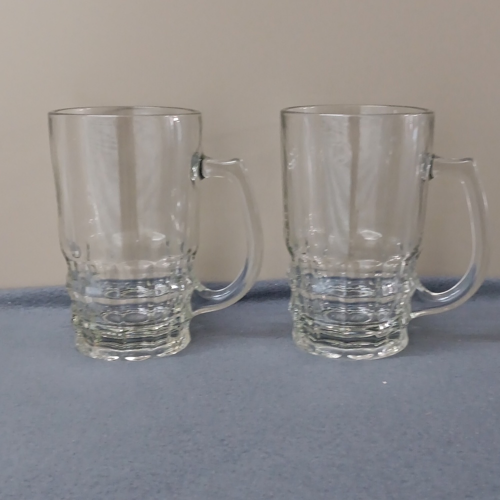 Set of 2 Vintage Ravenhead‎ Glass 1/2 Pint Ale Beer Mugs Steins England Clear